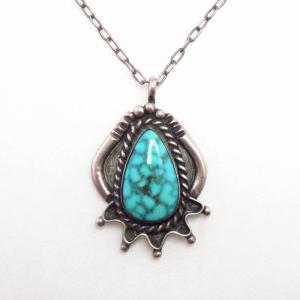 Vtg Navajo 『IC』 Hallmarked Turquoise Fob Necklace  c.1960～