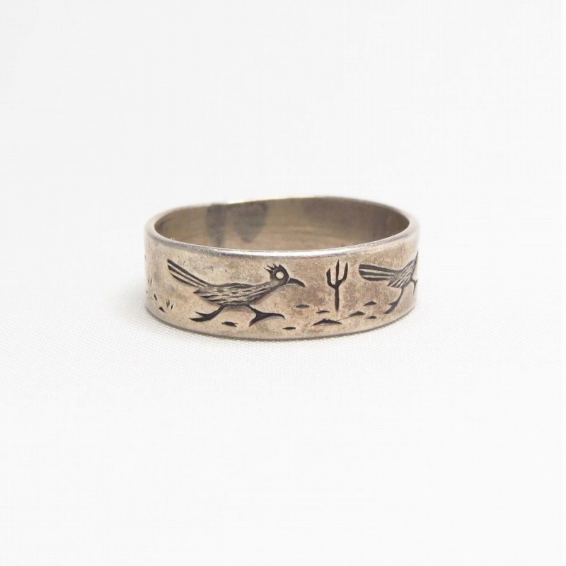 Vtg 【BELL TRADING】 Roadrunner Stamped Silver Ring  c.1950～
