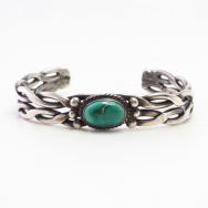 Vtg Navajo Two Twisted Wire Cuff w/Green Turquoise  c.1945～