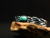 Vtg Navajo Two Twisted Wire Cuff w/Green Turquoise  c.1945～