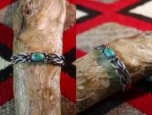 Vtg Navajo Two Twisted Wire Cuff w/Green Turquoise  c.1945～