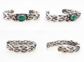 Vtg Navajo Two Twisted Wire Cuff w/Green Turquoise  c.1945～