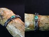 Vtg Navajo Two Twisted Wire Cuff w/Green Turquoise  c.1945～