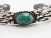 Vtg Navajo Two Twisted Wire Cuff w/Green Turquoise  c.1945～