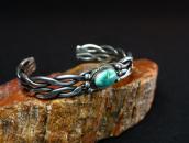 Vtg Navajo Two Twisted Wire Cuff w/Green Turquoise  c.1945～