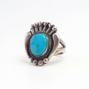 【Allen Pooyouma】Hopi Vintage Floral Ring w/Turquoise c.1965～