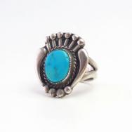 【Allen Pooyouma】Hopi Vintage Floral Ring w/Turquoise c.1965～