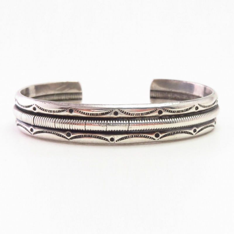 Vintage Navajo Stamped & Coiled Wire Cuff Bracelet  c.1950
