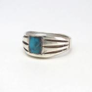 Vtg Navajo Cast Silver Men's Ring w/Bisbee Turquoise c.1965～
