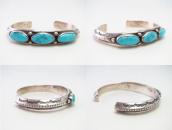 Vtg Navajo Stamped Triangle Wire Cuff w/3 Turquoise c.1950～