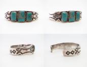 Vtg Filed & Stamped Heavy Silver Turquoise Row Cuff  c.1950