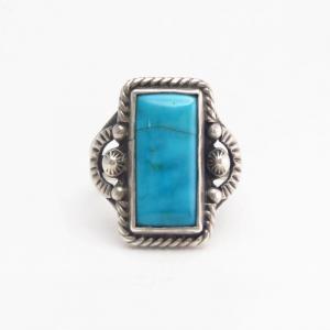 【Luke Billy Yazzie】 Navajo Split Shank Ring w/Sq. TQ c.1950～