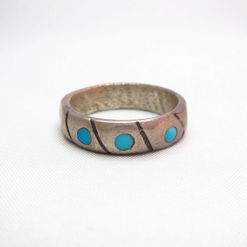 Vintage Zuni Snake Eyes TQ Inlay Silver Ring