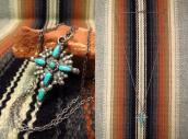 Vintage Zuni Sunburst Cross w/Turquoise Fob Necklace c.1955～