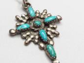 Vintage Zuni Sunburst Cross w/Turquoise Fob Necklace c.1955～