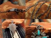 Vintage Zuni Sunburst Cross w/Turquoise Fob Necklace c.1955～