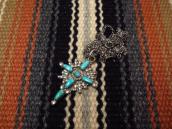 Vintage Zuni Sunburst Cross w/Turquoise Fob Necklace c.1955～