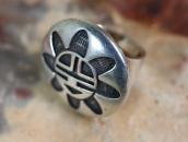 【Bernard Dawahoya】Vtg Hopi Sun Face Overlay Ring c.1960～