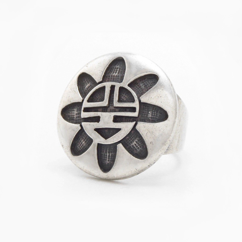 【Bernard Dawahoya】Vtg Hopi Sun Face Overlay Ring c.1960～