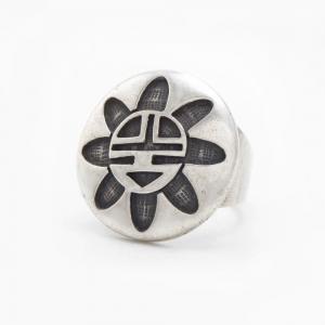 【Bernard Dawahoya】Vtg Hopi Sun Face Overlay Ring c.1960～