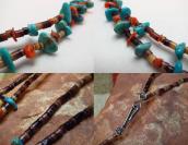 OLDPAWN Turquoise & Brown Shell Bead 2Strand Heishi Necklace