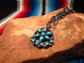 Vtg Zuni Turquoise Cluster Small Fob Silver Necklace  c.1960
