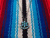Vtg Zuni Turquoise Cluster Small Fob Silver Necklace  c.1960