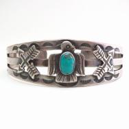 Atq Thunderbird & Crossed Arrows Applique Silver Cuff c.1940