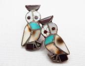 Vintage Zuni Inlay Owl Pierced Earrings  c.1970～