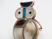 Vintage Zuni Inlay Owl Silver Ring  c.1970