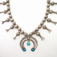Vtg Navajo Squash Blossom Naja Necklace w/BlueGem TQ c.1950～