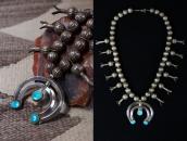 Vtg Navajo Squash Blossom Naja Necklace w/BlueGem TQ c.1950～