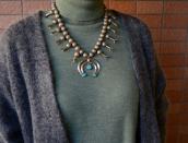 Vtg Navajo Squash Blossom Naja Necklace w/BlueGem TQ c.1950～