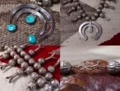 Vtg Navajo Squash Blossom Naja Necklace w/BlueGem TQ c.1950～