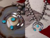 Vtg Navajo Squash Blossom Naja Necklace w/BlueGem TQ c.1950～