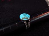 Atq Stamped Silver Tourist Ring w/Round Turquoise  c.1935～