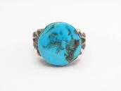 Atq Stamped Silver Tourist Ring w/Round Turquoise  c.1935～