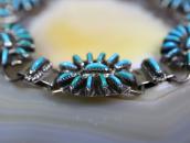 Vtg ZUNI Turquoise Needle Point Silver Link Bracelet c.1965～
