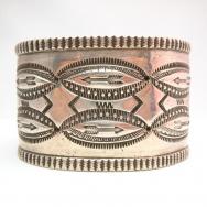Vintage Stamped Heavy Silver Wide Cuff Bracelet  c.1940～