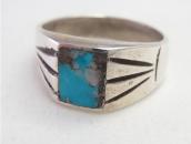 Vtg Navajo Square Turquoise Inlay Cast Silver Ring  c.1965～