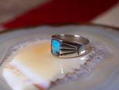 Vtg Navajo Square Turquoise Inlay Cast Silver Ring  c.1965～