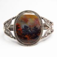 Antique Navajo Twistd SilverWire Cuff w/PetrifiedWood c.1940