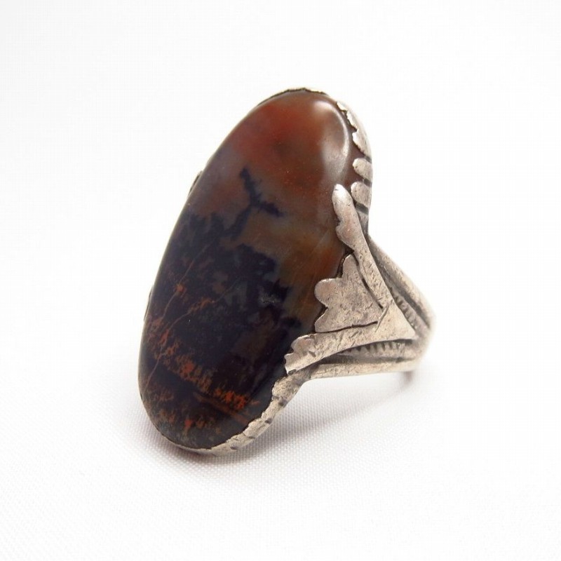 Antique Navajo PetrifiedWood Hallmarked Men's Ring  c.1940～