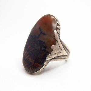 Antique Navajo PetrifiedWood Hallmarked Men's Ring  c.1940～