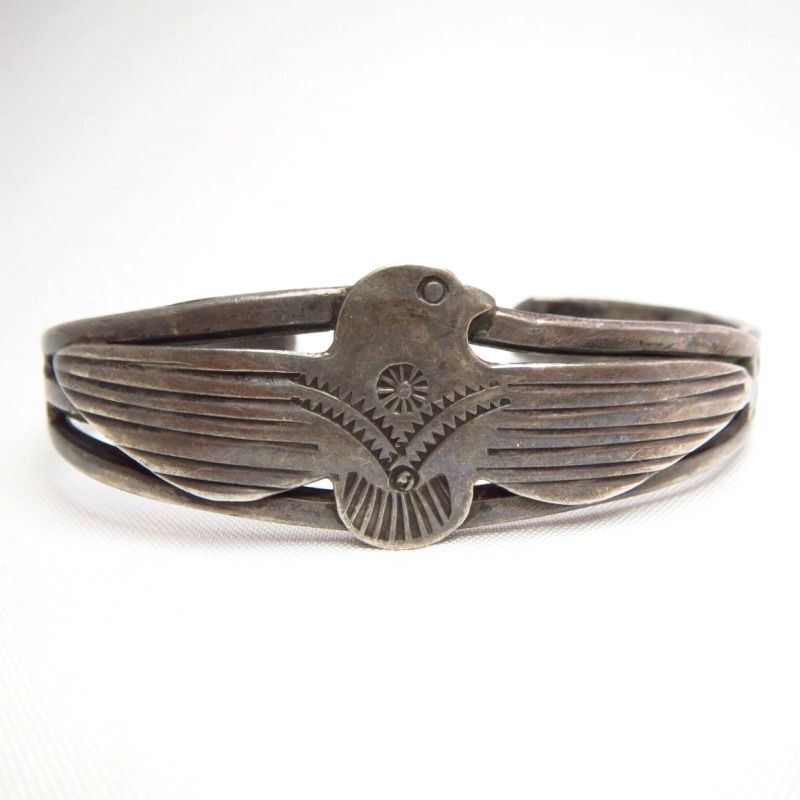Antique Thunderbird Patch Ingot Silver Cuff Bracelet c.1920～