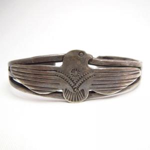 Antique Thunderbird Patch Ingot Silver Cuff Bracelet c.1920～