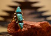 Vintage Navajo Triple Turquoise Silver Ring c.1970