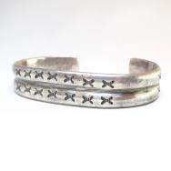 Antique Filed & Stamped Ingot Silver Cuff Bracelet  c.1920