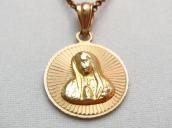Vintage 14K Gold Our Lady of Gudalupe Medallion Fob Necklace