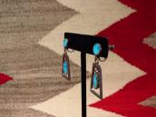 Vtg Zuni Turquoise Inlay Dangle Screw-back Earring  c.1950～
